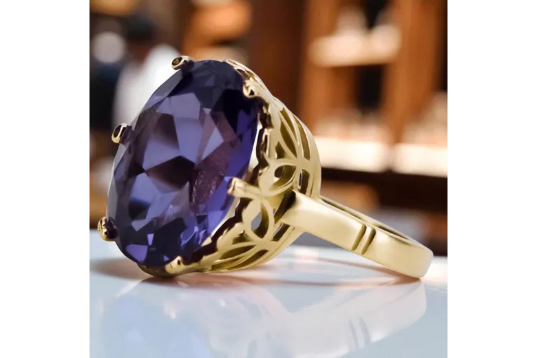 Alexandrite Or jaune 14 carats Anneau Artisanat vintage vrc130y